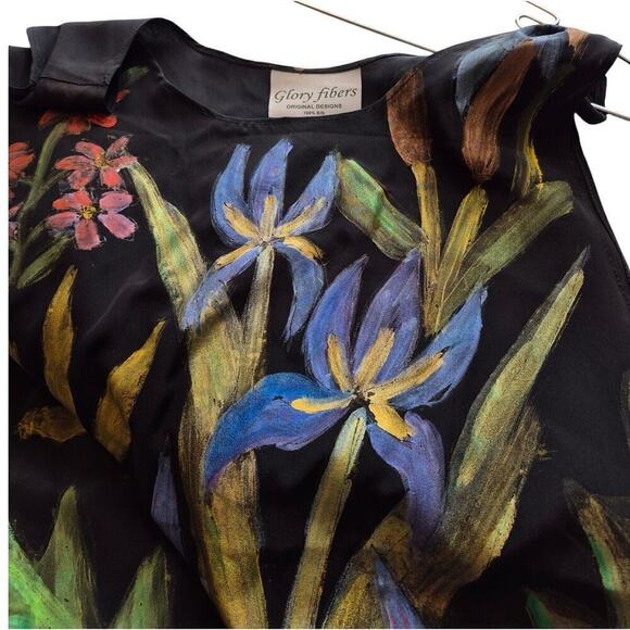 Glory Fibers original designs 100% silk hand painted dress black Iris Garden M - Picture 5 of 8